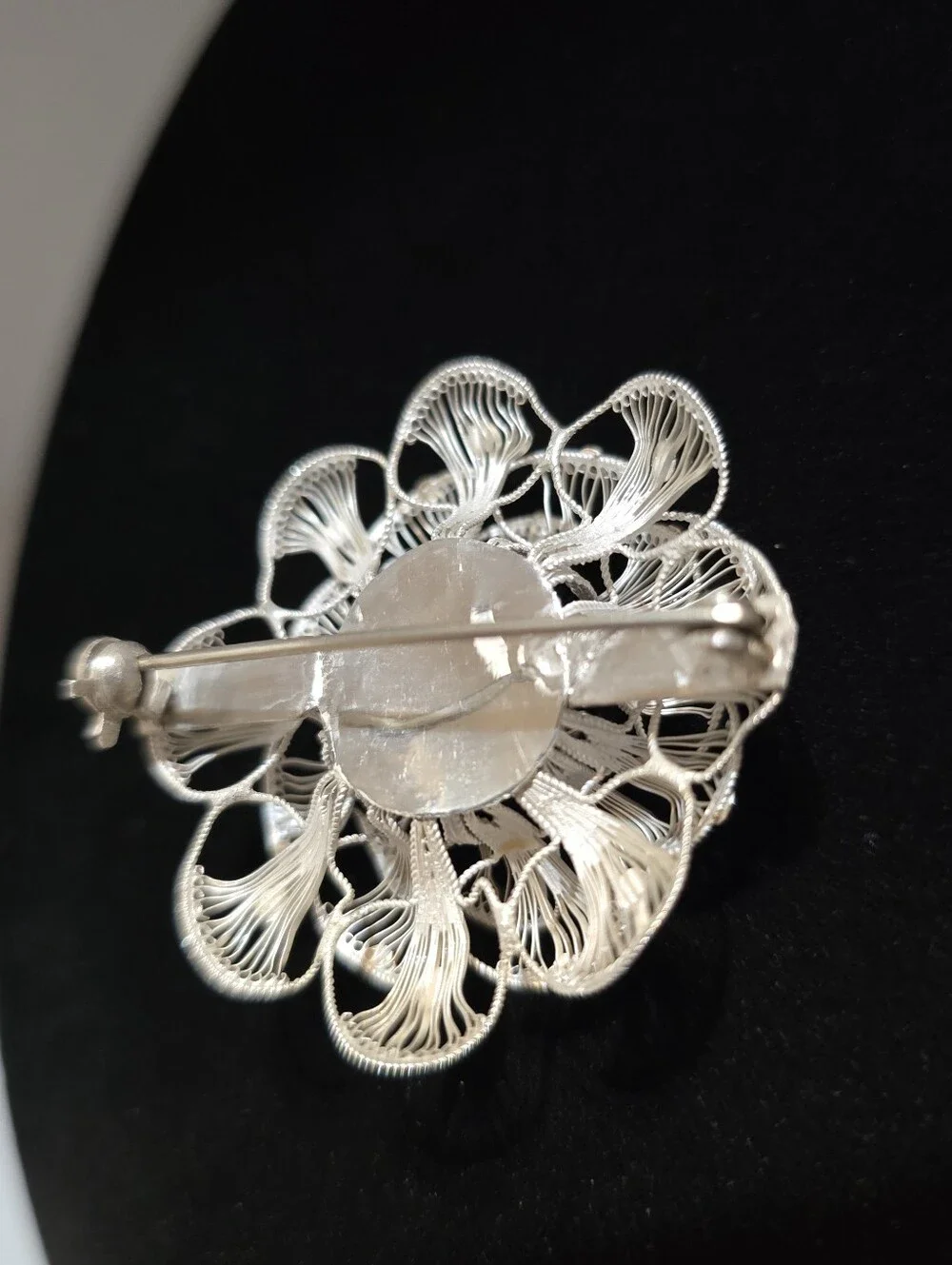 Vintage 1.8 Inch Sterling Silver Filigree Lace Flower Brooch Pin